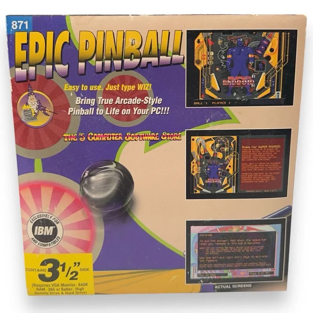 VTG NOS Epic Pinball Shareware PC Game 3.5” Disk Wiz Technology NEW SEALED!